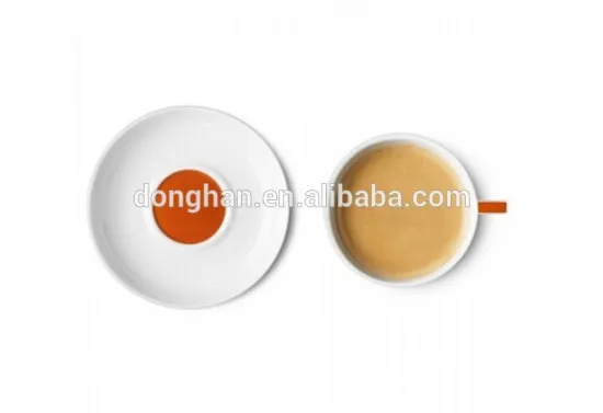 v-shape coffee cup with ring handle and saucer