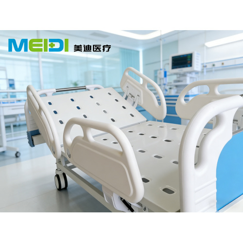 Single Crank Nursing Bed with Four Guardrails, Composite Headboard & Footboard, Central Control Brake for Senior Care & Health C