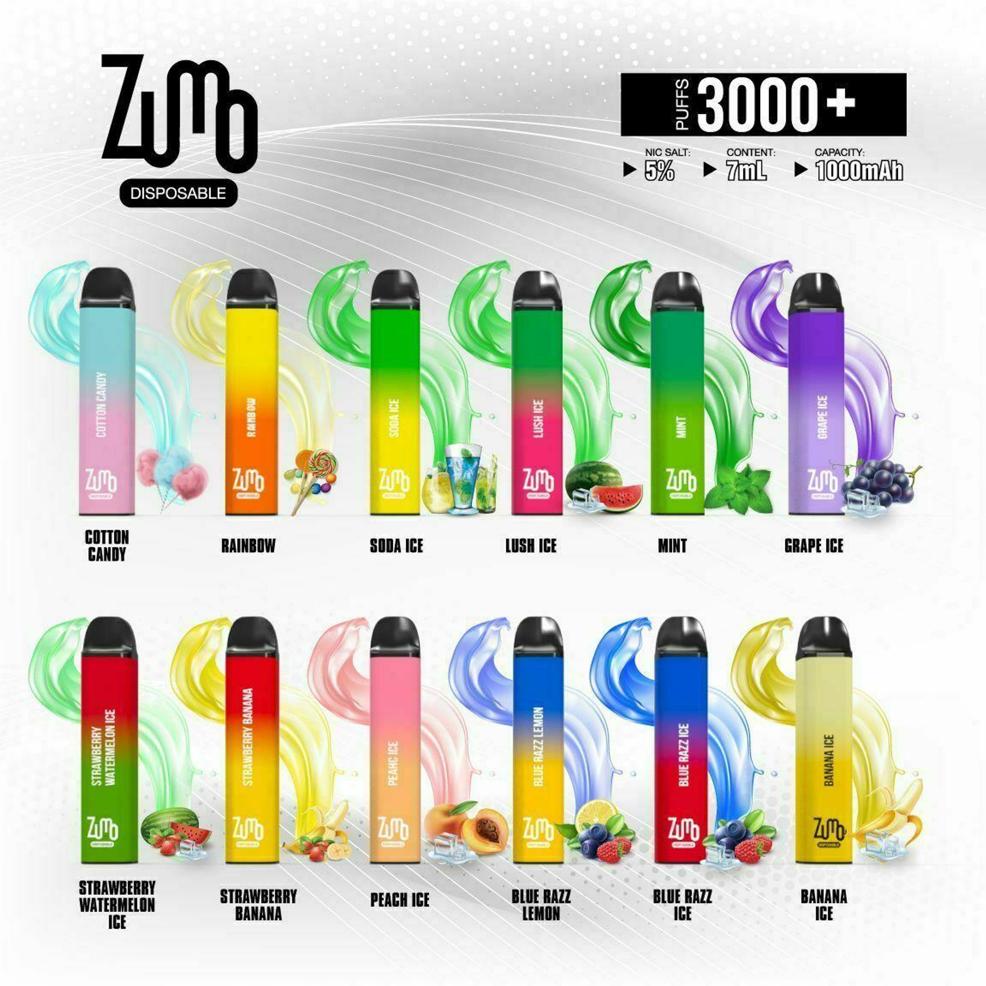 Zumo Disposable Vape 7ml 3000 Puffs 5percent Nic Display Of 10ct 10621