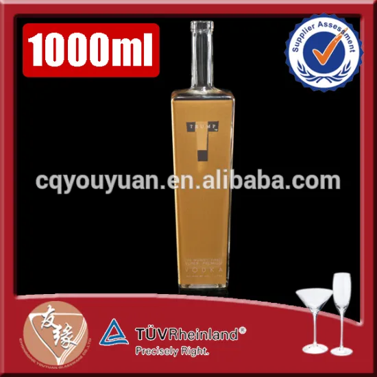 Brand name super flint glass bar top 1000ml vodka clear glass long neck bottle wholesale