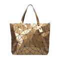 Wholesale custom geometric PU leather handle fashion shopping bags women tote bag