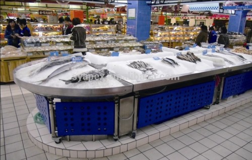 APEX custom make commercial supermarket restaurant stainless steel frozen fresh turbot fish display table