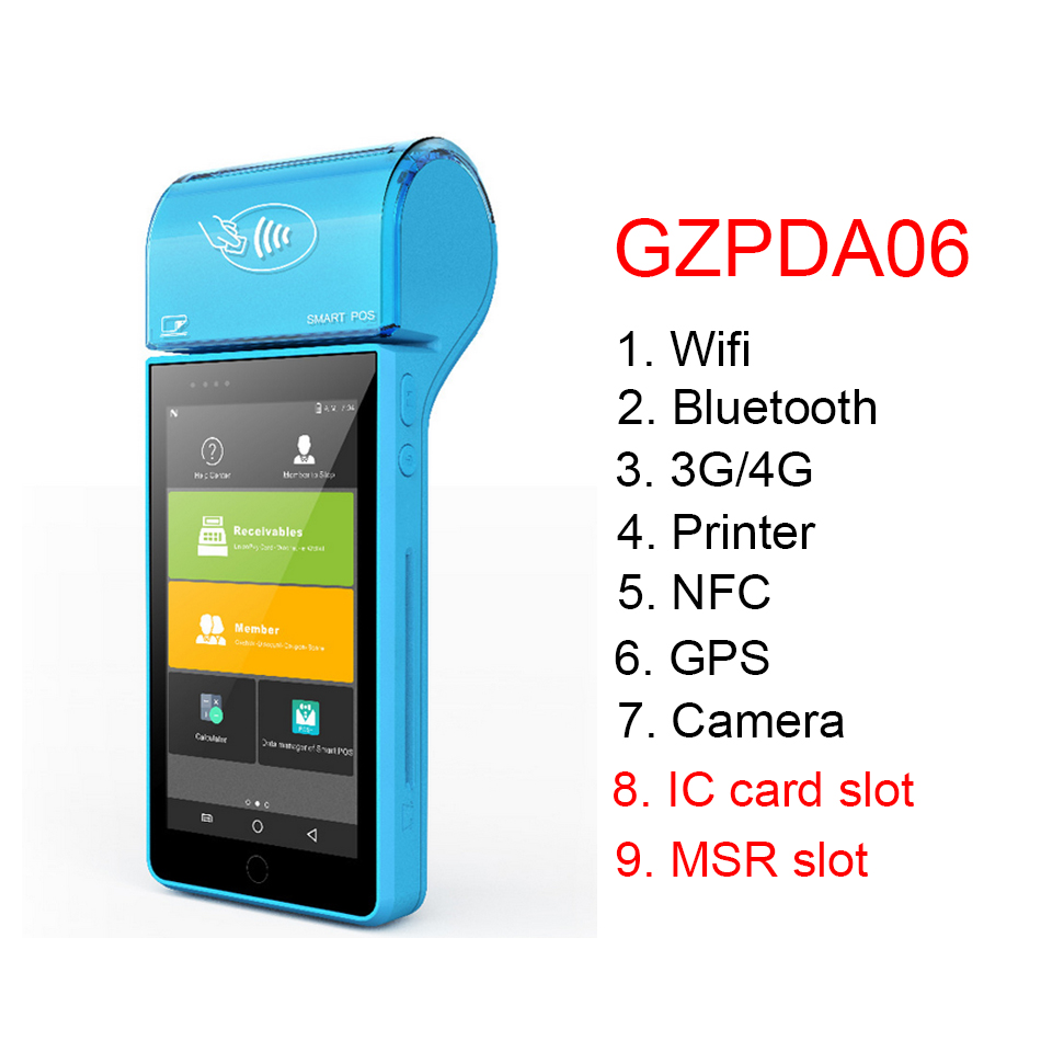 POS Terminal PDA With Wireless Bluetooth Wifi Android 7.0 System with Thermal Printer Built-in and Camera Barcode Scanner 1D 2D