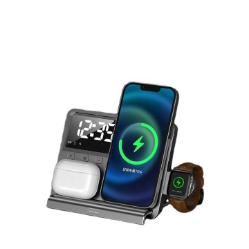 4-in-1 Wireless Charging Station with Clock for Samsung and Apple Devices (iPhone 11/12/13/14, AirPods)