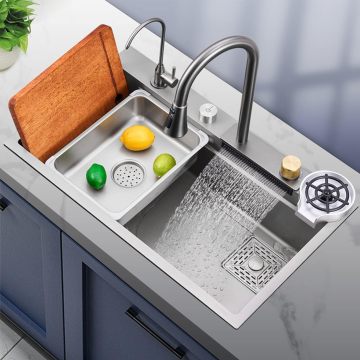 TikTok Waterfall Faucet Single Bowl Kitchen Sink - Modern Hot Sale White One Piece 220mm