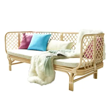 Nordic Style Bamboo Cane 3 Seater Upholstered Chair