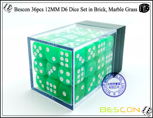 Bescon 36pcs 12MM D6 Dice Set in Brick, Marble Grass-2