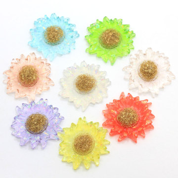 Nowa popularna 32MM duża żywica przezroczysta stokrotka żywica płaska kaboszony DIY ręcznie robione kwiaty kolczyki z kwiatem słonecznym pierścionek biżuteria