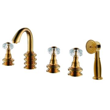 Golden 5 five-piece hole bath shower room tank room cold and hot mixed surface wash basin faucet
