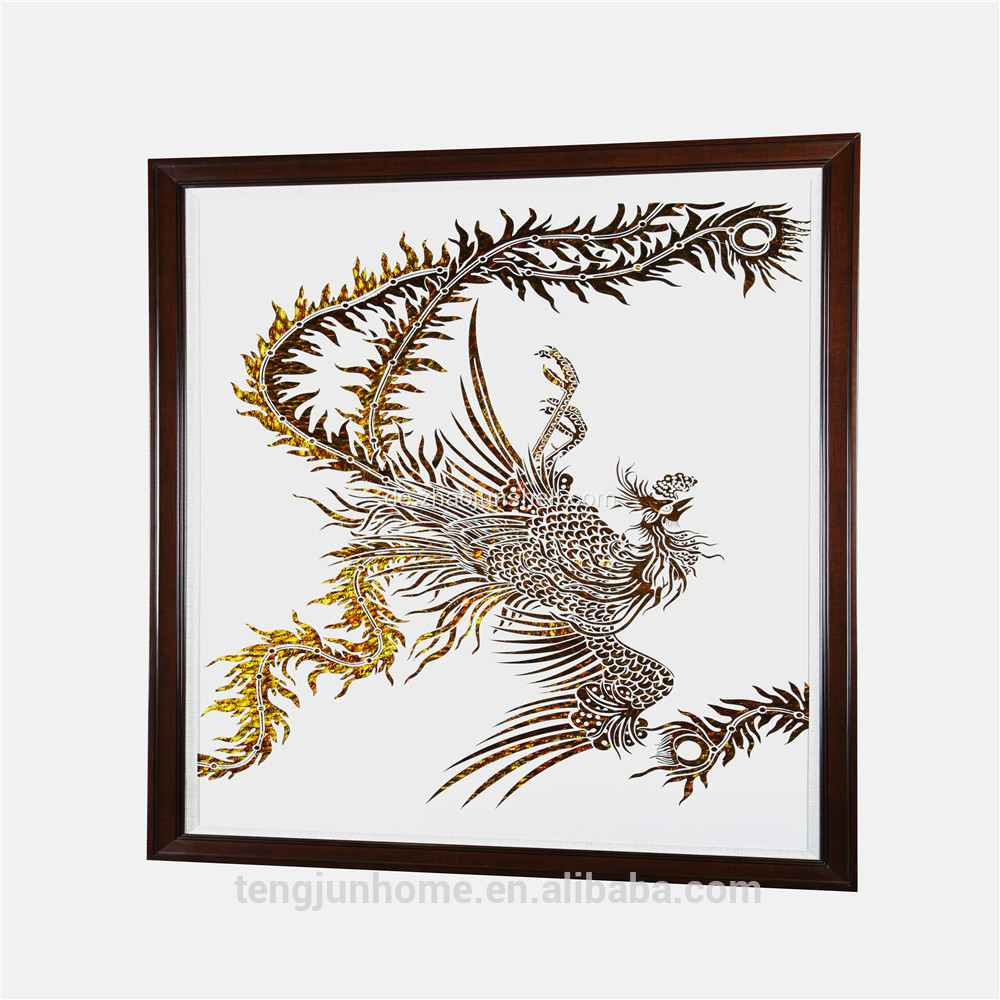 CANOSA Golden Paua Shell Hand Engarving Phoenix Wandbild