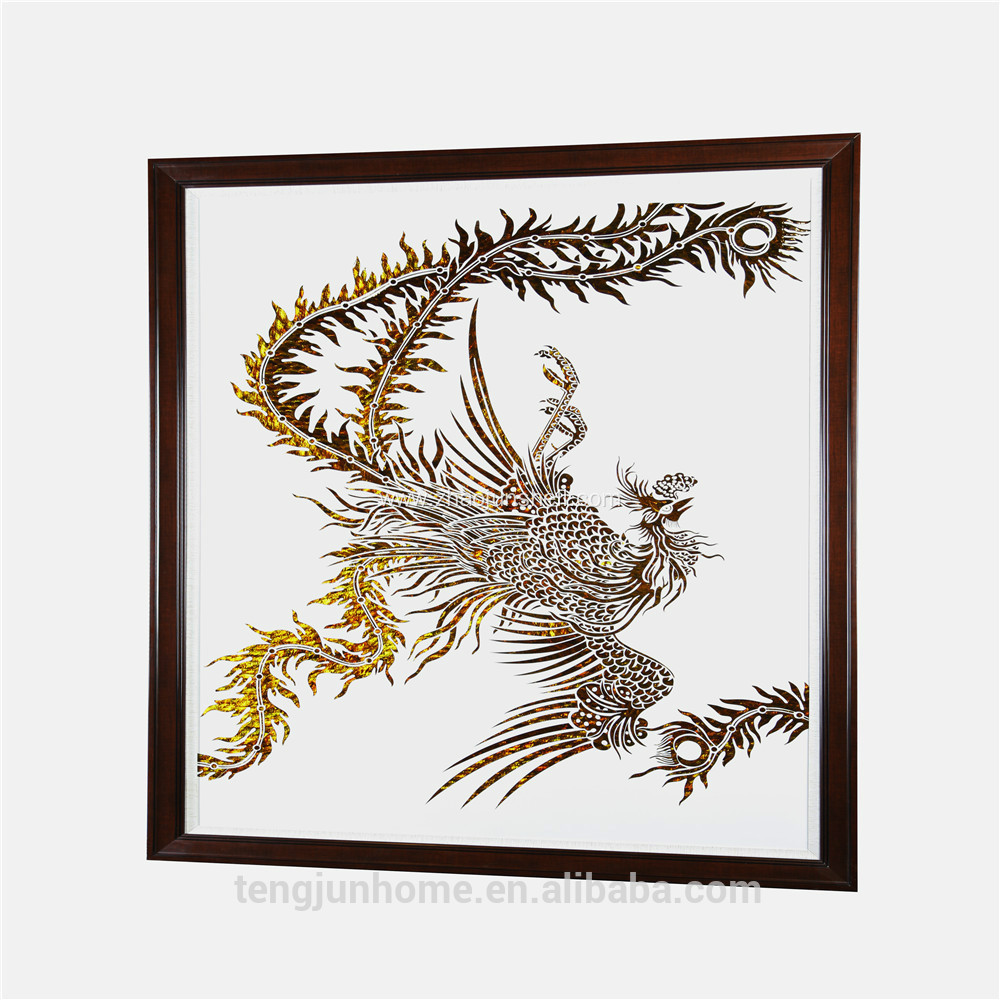 CANOSA Golden paua shell hand engarving phoenix Wall Picture