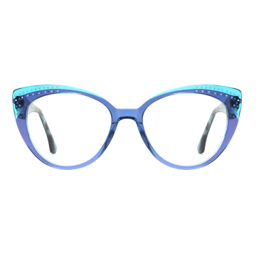 Custom Fashion Women Diamond Acetate Optical Frame Glasses
