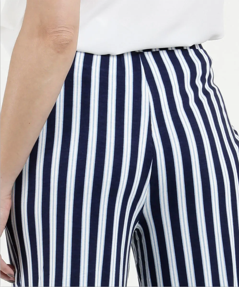 Calça casual feminina com estampa de listras largas