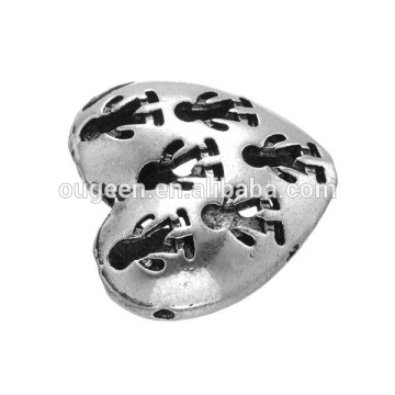 Antique silver heart shape human decoration hollow Zinc alloy metal bead wholesale
