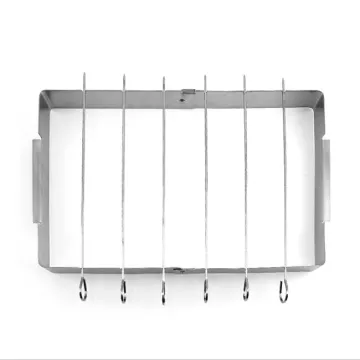 Foldable Stainless Steel BBQ Skewer Rack with 6 Premium Shish Kabob Grilling Skewers