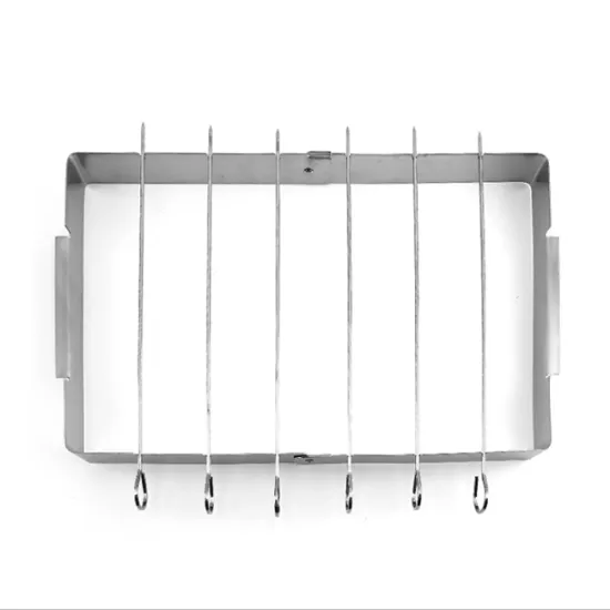 Foldable Stainless Steel BBQ Skewer Rack with 6 Premium Shish Kabob Grilling Skewers