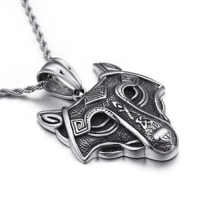 Stainless Steel Mens Viking Wolf Necklace