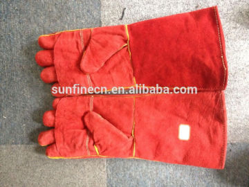 16" red welder glove with apron palm cow split leather full line glove