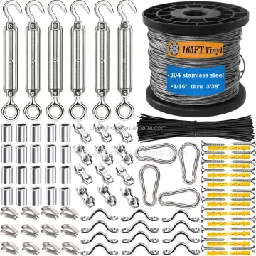 M5 Stainless Steel 304 Hook and Eye Turnbuckle: Heavy Duty Tension Wire Kit with Vinyl Coated Steel Wire Cable Rope - 165FT