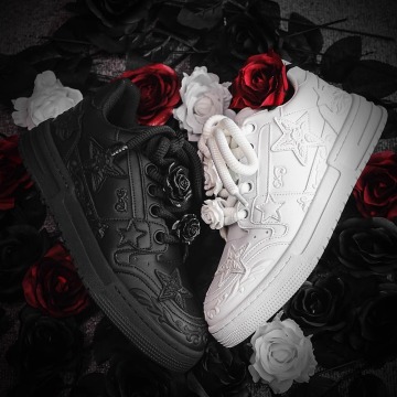 White Embossed Black Rose Men's Breathable Outdoor Sneakers 2023 New Fashion