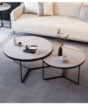 Affordable Marbling Round Tea Table - Steel Coffee Table