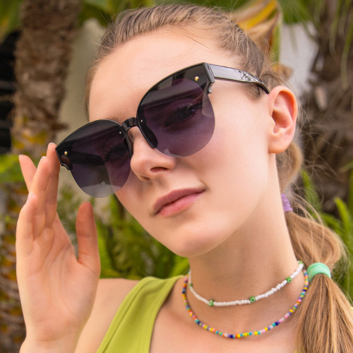 NOUVELLES Lunettes de soleil à demi-cadre Round Cat TendRen