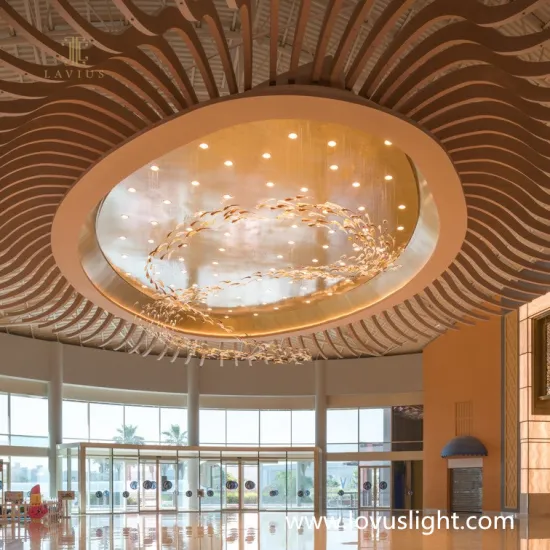 Red ocean fish circling shape chandelier Hotel lobby shopping mall hall chandelier Large-scale project custom chandelier