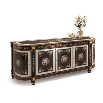 Oak Wooden Sideboard: French Design Solid Wood Handmade Shell Inlay Cabinet
