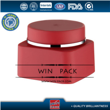 Red square plastic cream jar,acrylic jar wth round cap and shiny rim