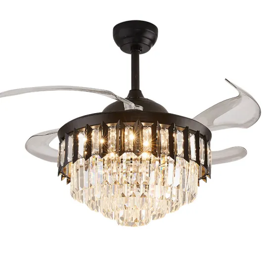 Modern Vintage Copper Crystal LED Ceiling Light with Remote Control and Retractable Chandelier for Bedroom
