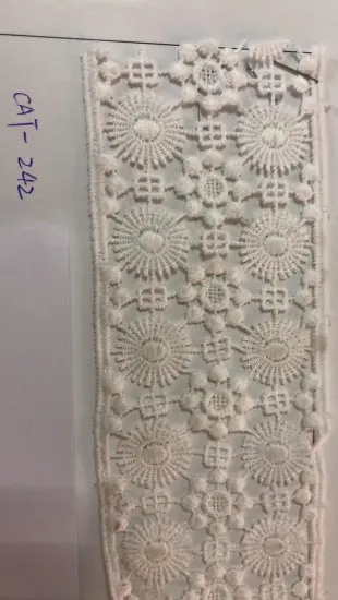 Three Flowers On Wide Trims Polyester Embroider Fabric