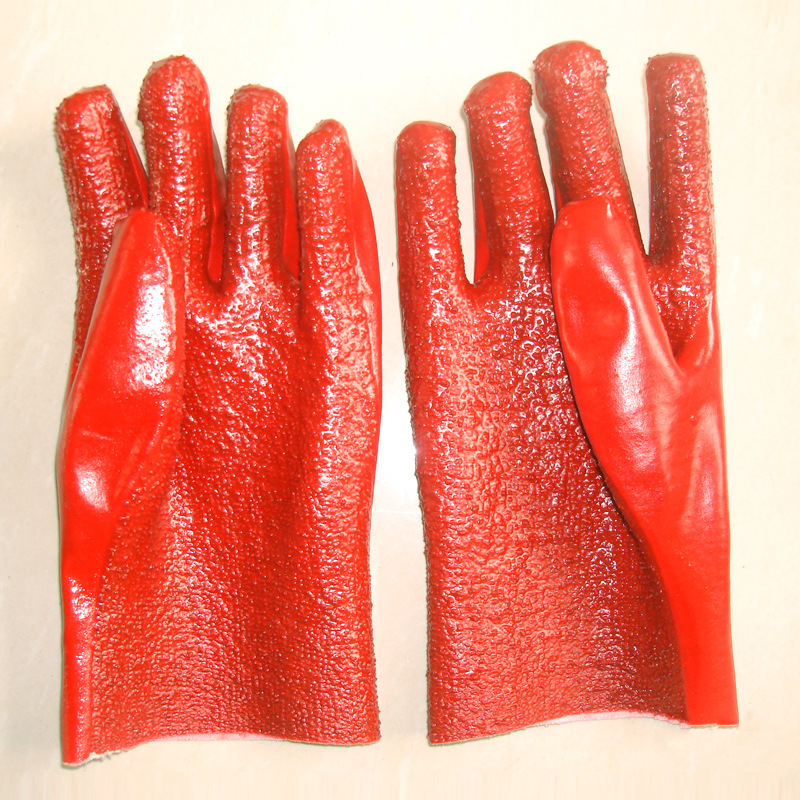 Guanti in spugna di PVC rosso con fodera in flanella