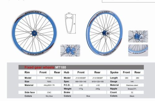 Sky Bule Mtsc50 Mt180 Aluminum Bicycle Wheel, Fixed Gear Rim 700c Cnc Side Face