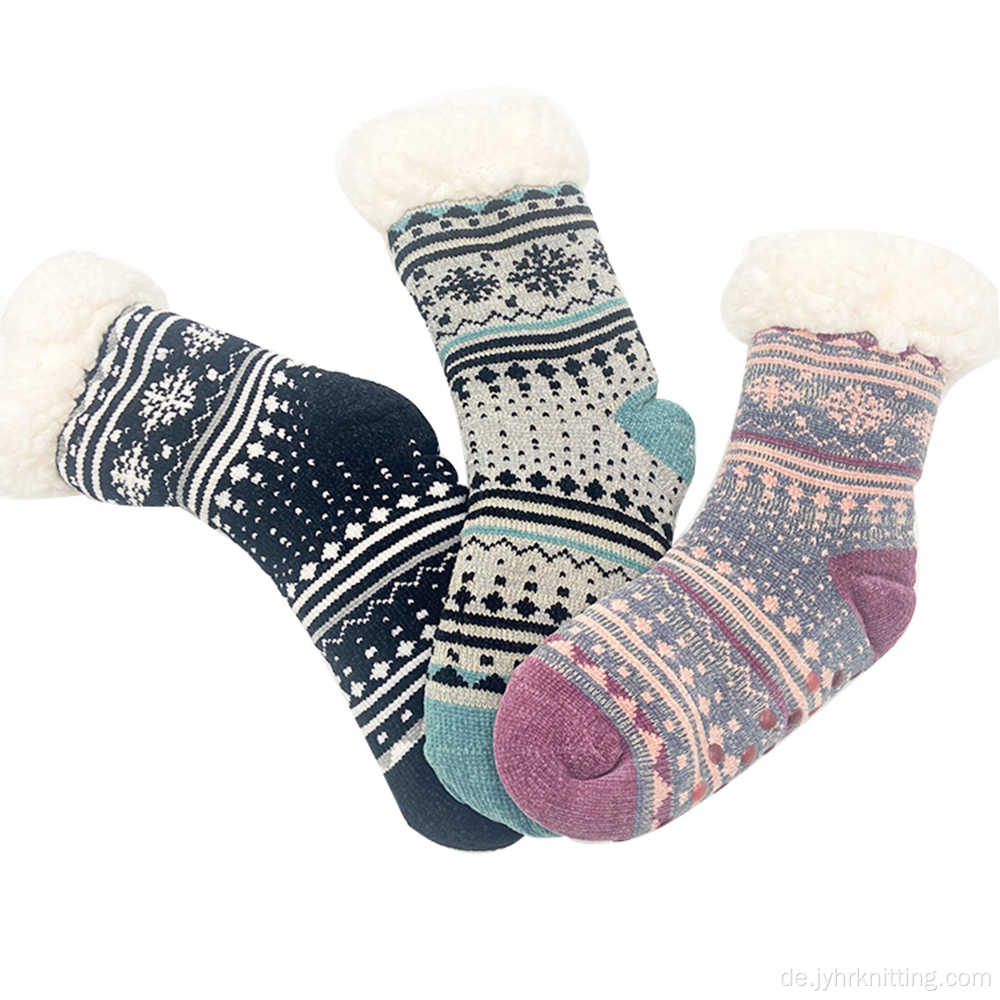 benutzerdefinierte warme Fuzzy Girls Slipper Socken Griffe