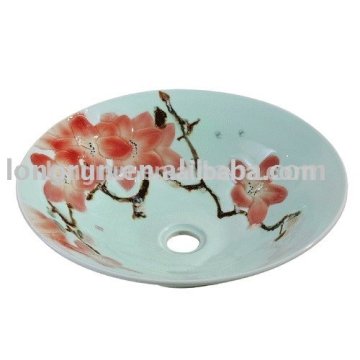 No Hole Counter-top ceramic basin with flower printing