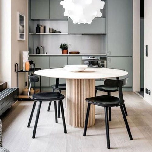 Midcentury Solid Wood Round Dining Table for 2