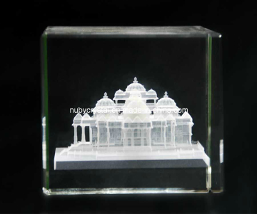 3D Internally Laser Engraving Akshardham Temple in Crystal for Hinduism Religious Souvenir Gift