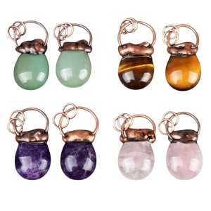 High Quality Fashion Retro 30MM Natural Crystal Gemstone Pendant for Women Men Red Copper Bag Style Pendant Jewelry