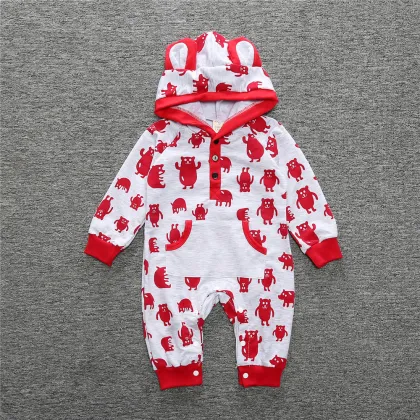 Cartoon long sleeve hooded rompers baby boy 2 colors new born baby clothes rompers