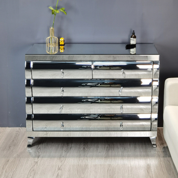Curved Mirror 5 Drawer MDF Chest