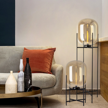 Nordic Style LED Floor Lamp with Glass Round Shade for Hotel or Living Room