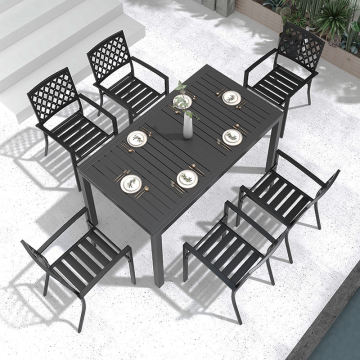 Outdoor Furniture Aluminum Frame Black Glass Tabletop
