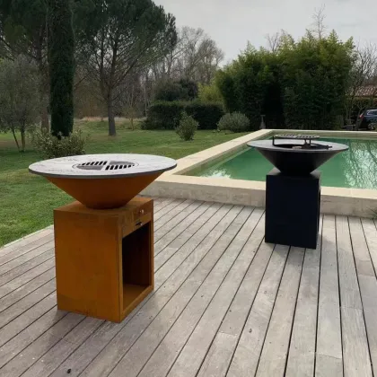 Corten Steel Outdoor BBQ Grill: Square Fire Pit and Charcoal Barbecue