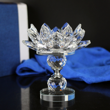 High Quality Feng Shui Crystal Glass Wedding Candlestick Holder Lotus Tealight Holder