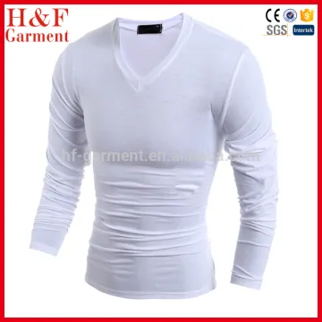 OEM service skin tight v-neck white plain long sleeve t-shirt