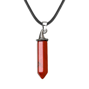 Red Jasper Hexagonal Prism GunBlack Wizard Cap Pendant Necklace 45cm Black Cord