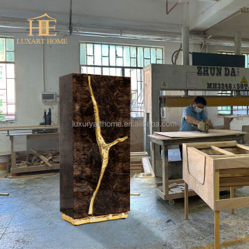 Luxury Antique Wine Cabinet - Walnut Root Veneer with Poplar Root & Polished Brass