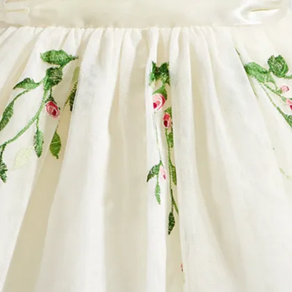 hot sale floral white mesh frock sleevelss designs flower girls dress kids party dresses