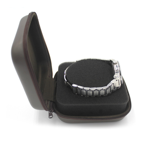 Personalized fashion display waterproof zipper leather watch box with EVA foam watch case