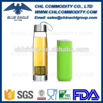 FDA air tight tea infuser glass bottle for sport